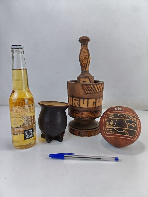 Mortero Y Dos Mates - Pieza de Arte Handmade - imagen 2