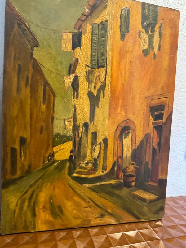 Lámpara y pintura en bastidor, estilo antiguo - imagen 5