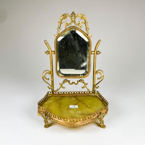 Espejo de tocador antiguo en bronce y ónix con detalles ornamentales - imagen 2