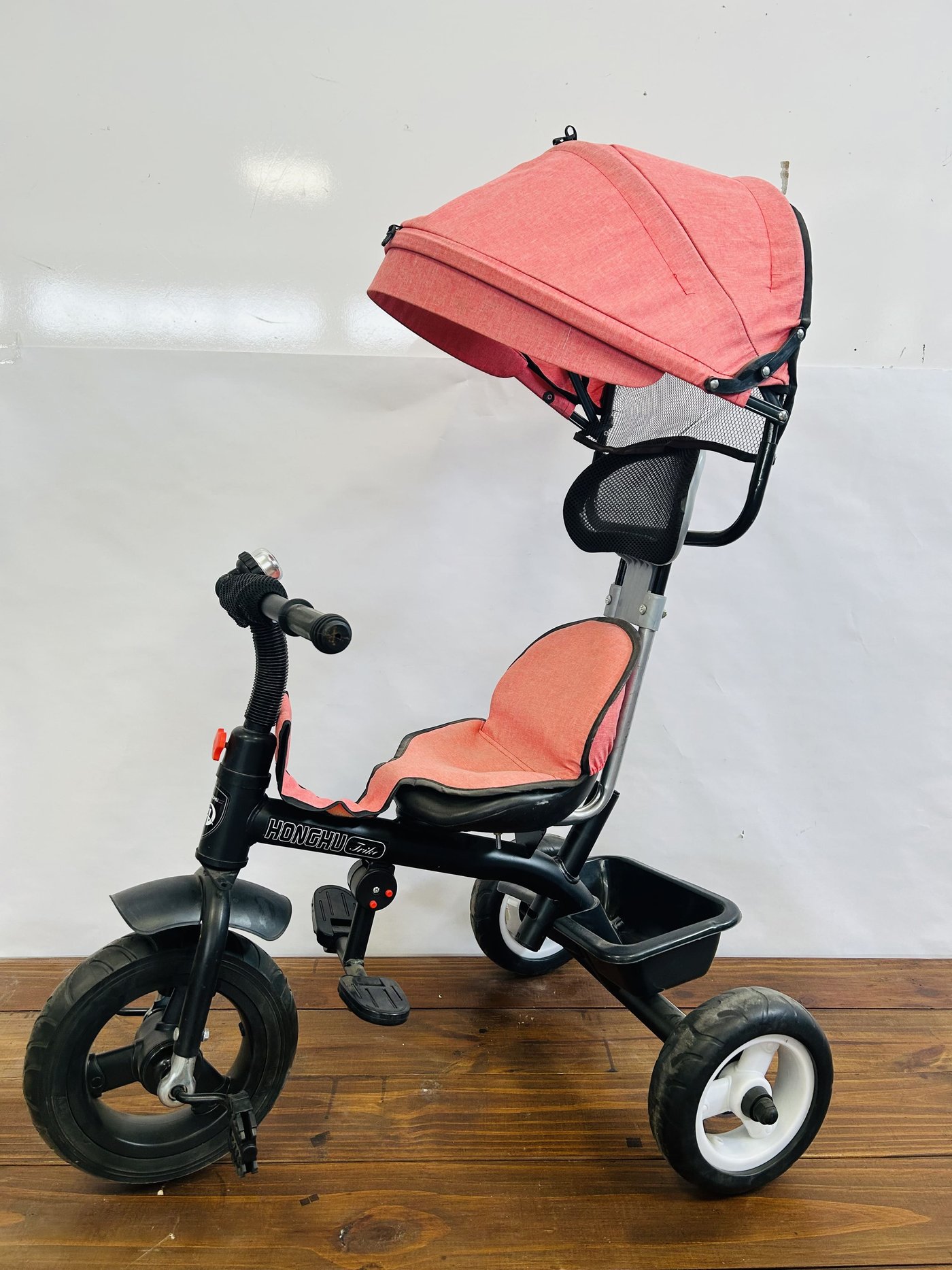 Triciclo Infantil Honghu Rosa con Toldo y Canasto