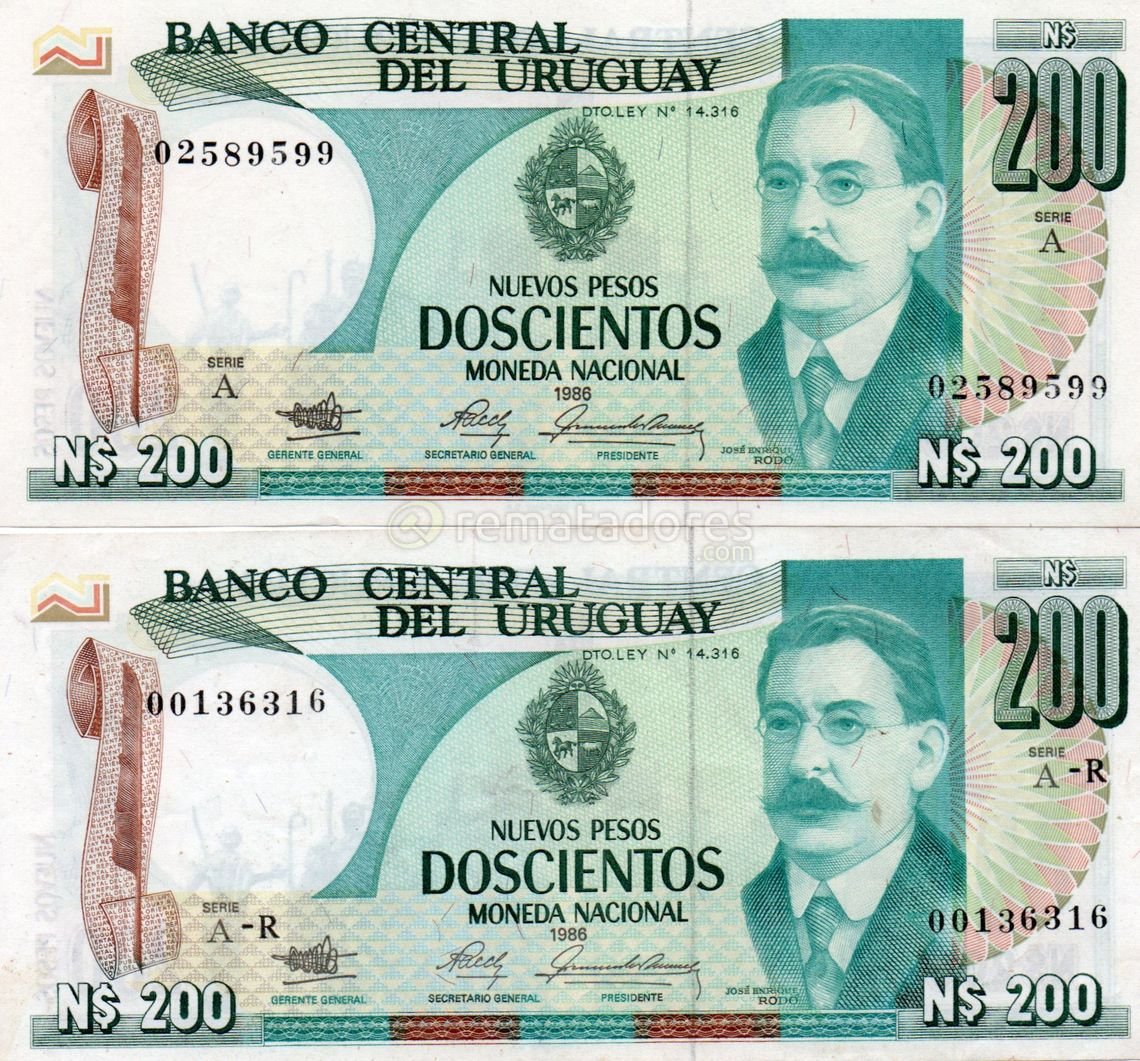 Billete de 200 Pesos Uruguayos "Banco Central del Uruguay" Serie A-R 1986