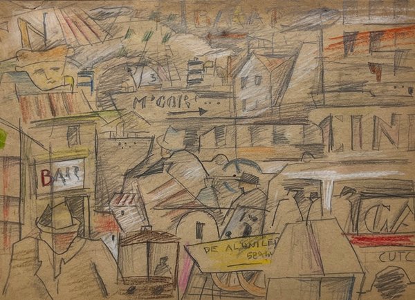 Lote siguiente: Pintura de Walter Deliotti - Escena de ciudad