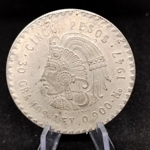 Moneda Mexicana 5 Pesos Plata 1939 Falsa de Época - imagen 4