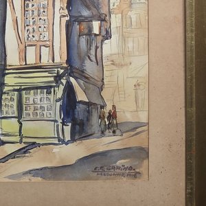 Acuarela de Esteban Garino: Escena Urbana con Arquitectura Típica - imagen 5
