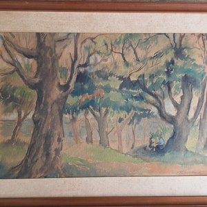 Acuarela "Paisaje con Figuras" de Eduardo Vernazza - 54 x 36 cm - imagen 1