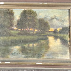 Pequeño Óleo Paisaje Fluvial Firmado "Amigo Vergel" y "J.B.B. 1904" con Marco - imagen 7