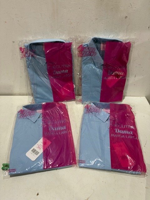 Pack de 4 Camisas Celeste Manga Larga Dama Talles M y XL