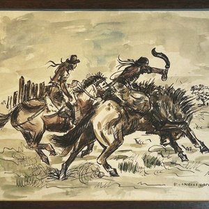 Acuarela Atribuida a Enrique Castells Capurro: Gauchos a Caballo - imagen 1