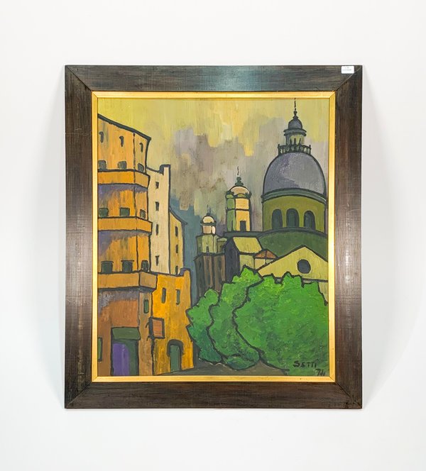 Pintura óleo sobre fibra de Setti, caseríos y catedral - imagen 1