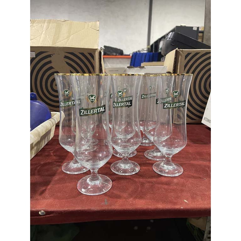 10 Vasos Largos de Cerveza Zillertal con Borde Dorado
