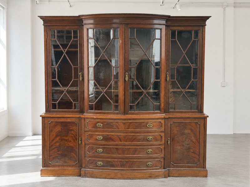 Aparador Inglés de Madera con Vitrina y Cajones
