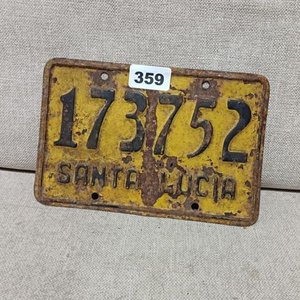 Lote siguiente: Matrícula Antigua de Santa Lucía - Chapa Amarilla con Número 173752