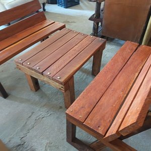 7070 juego de patio en madera nuevo bancos de 110x39 y mesa 52x74x43 - imagen 5
