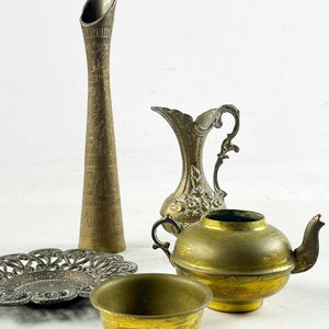 Lote de 5 piezas de bronce: jarra labrada, tetera sin tapa y más - imagen 3
