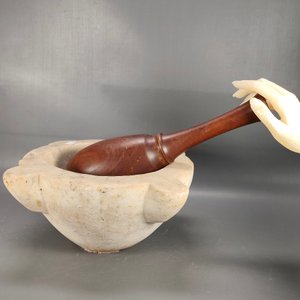 Antiguo Mortero de Mármol con Mano de Madera Noble - imagen 12