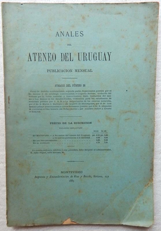 Revista Anales Del Ateneo Del Uruguay, publicación mensual de 1883 - imagen 1