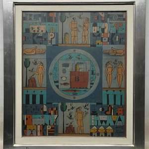 Obra "Constructivo Azul" de Manuel Pailos - Encuástica 56 x 46 cm - imagen 2