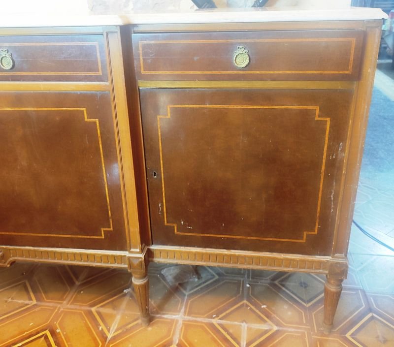 Aparador antiguo francés en estilo Luis XVI con tapa de mármol blanco - imagen 5
