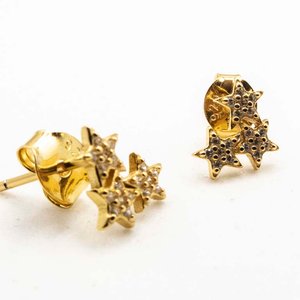 Aritos de Plata Bañados en Oro con Diseño de Estrellas y Circones - imagen 2