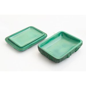 Set de Tocador Cristal Checoslovaco Verde Estilo Malakita - imagen 4