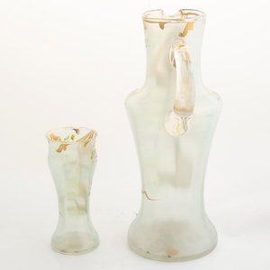 Jarra y Vaso de Cristal Veneciano Esmaltado con Detalles Florales Dorados - imagen 2