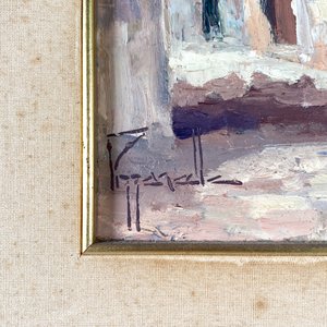 Cuadro al óleo anónimo: Escena de ciudad con figura humana, 22x17 cm - imagen 3