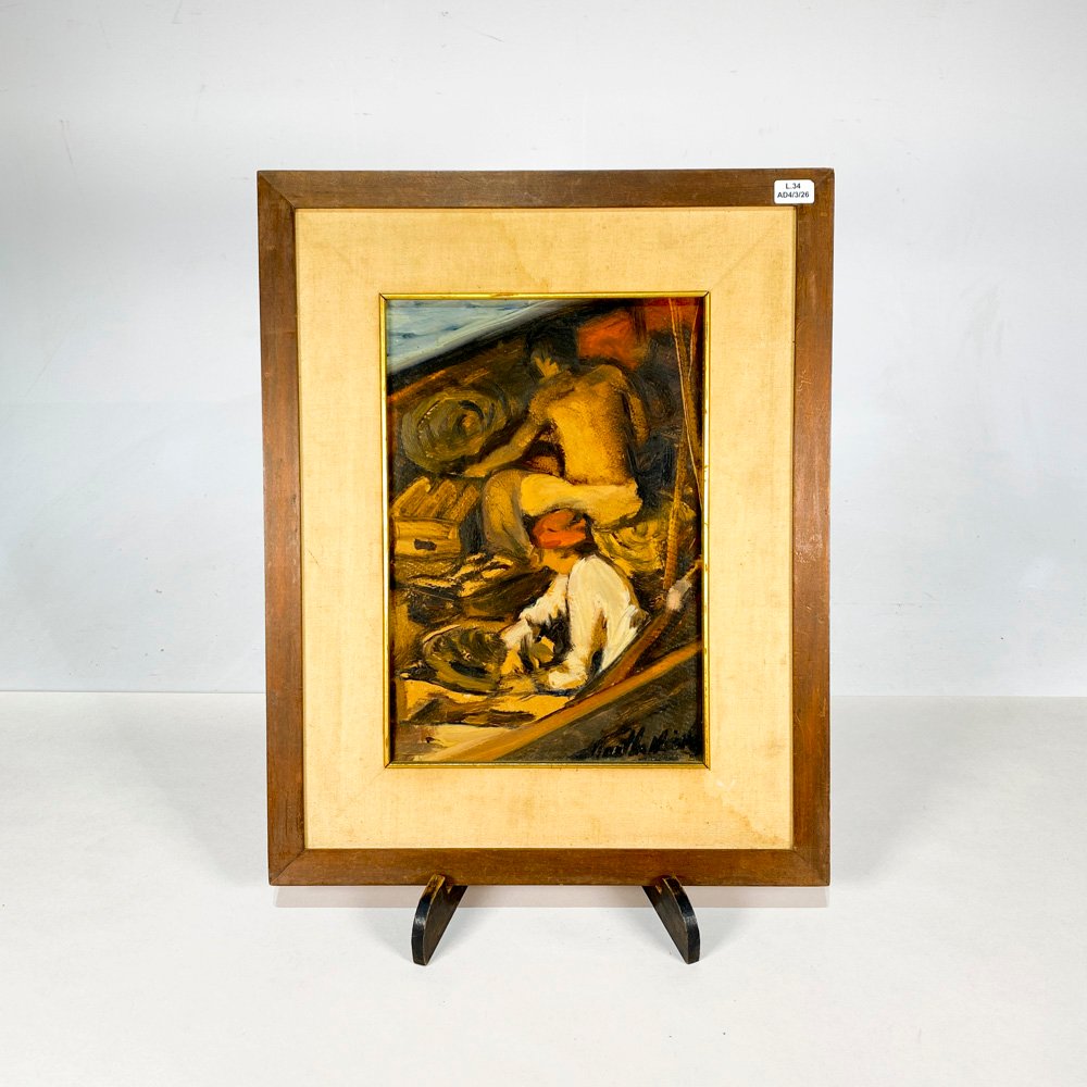 Lote siguiente: Pintura de hombres en barco