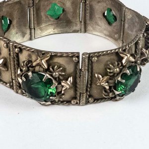 Pulsera de Plata y Oro con Piedras Verdes - 18 cm - imagen 2