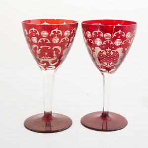 6 Copas Altas Cristal Bohemia Talladas Bordo con Detalles Plateados - imagen 3