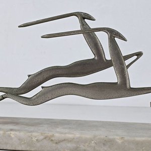 Escultura Decorativa de Dos Linces en Metal sobre Base de Mármol - imagen 3
