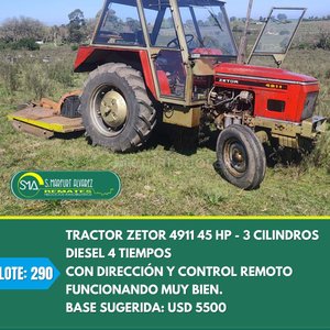 Lote siguiente: Tractor Zetor 4911 HP con Cilindros y Control Remoto