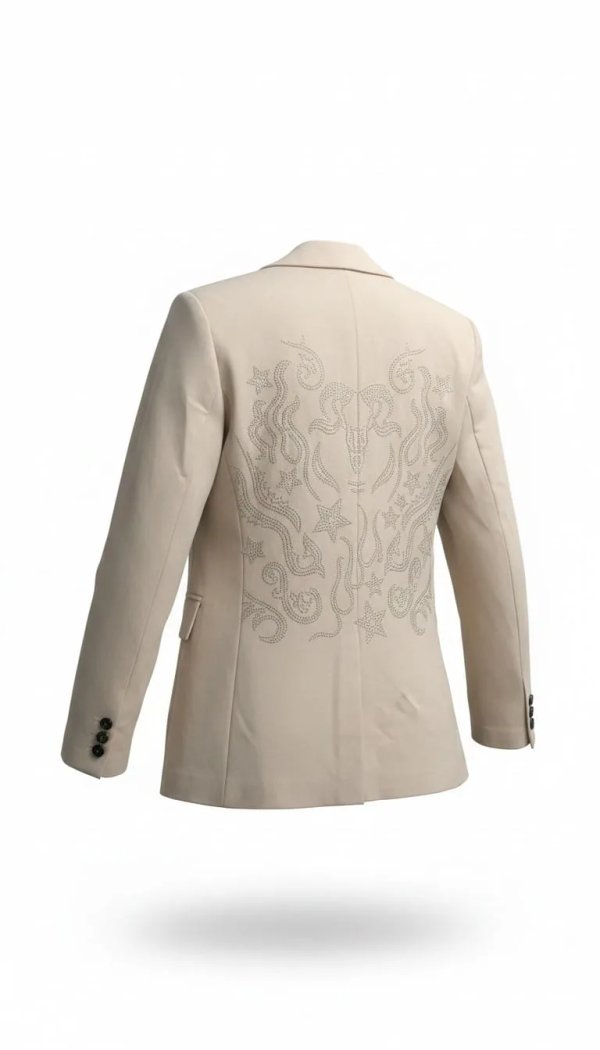 Blazer Beige Kosiuko Mujer Talle M con Bordado de Strass - imagen 1