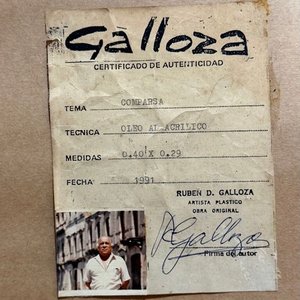 Óleo "Comparsa" de Rubén Galloza, 1991, 40x30 cm - imagen 7