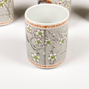 Juego de Tetera y 6 Jarros de Cerámica Decorados con Aves y Flores - imagen 3