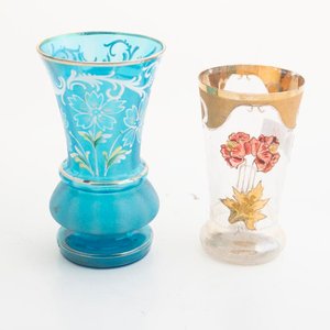 Conjunto de 5 Vasos de Cristal Veneciano con Esmalte y Detalles Dorados - imagen 3