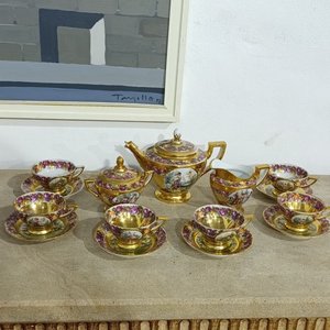 Juego de Té Checoslovaco Rococó en Porcelana: Tetera, Azucarero, Lechera y 6 Tazas con Platillos - imagen 15