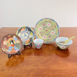 Lote de 6 Piezas Decorativas de Porcelana Japonesa Satsuma y China Cantón - imagen 1