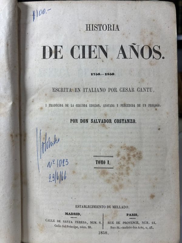 Libros Antiguos de Historia en dos Volúmenes por Cantu 1858 - imagen 2