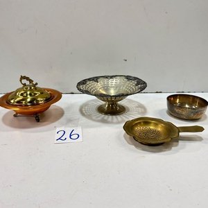 Lote de 4 piezas: Incensario de cobre, frutero de plata, cuenco y colador de té - imagen 2