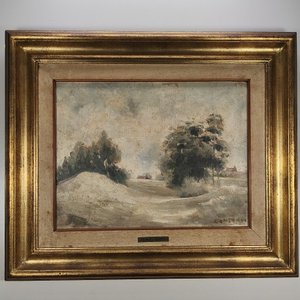 Lote anterior: Eduardo Amezaga: Óleo sobre Fibra "Paisaje de Campo" con Marco Dorado