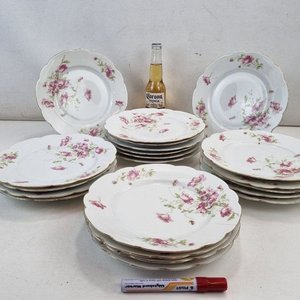 Lote siguiente: Juego de 21 Platos Llanos de Porcelana Austriaca MZ Austria con Flores Rosas