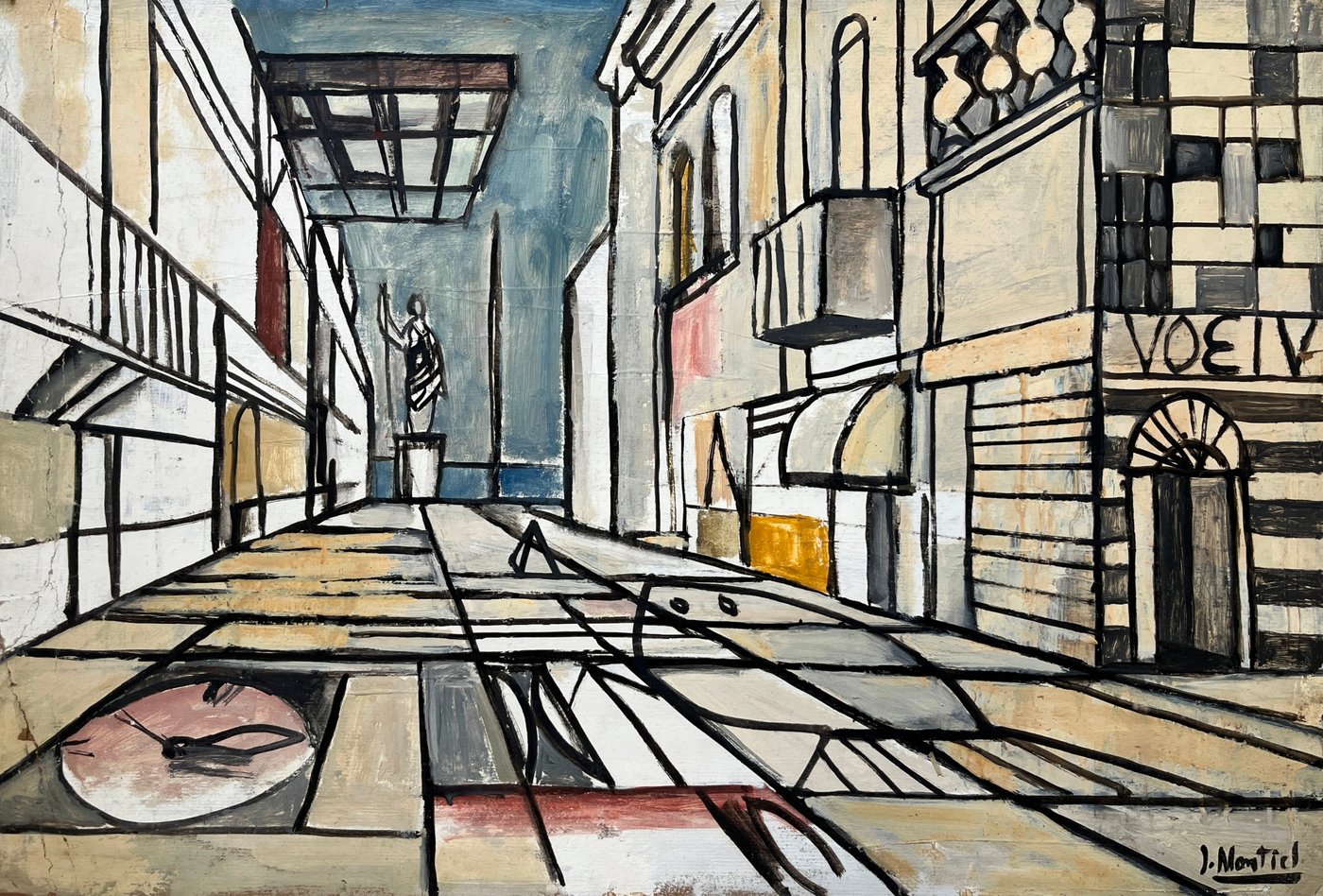 Oleo "Perspectiva" de Jonio Montiel, 50 x 73 cm