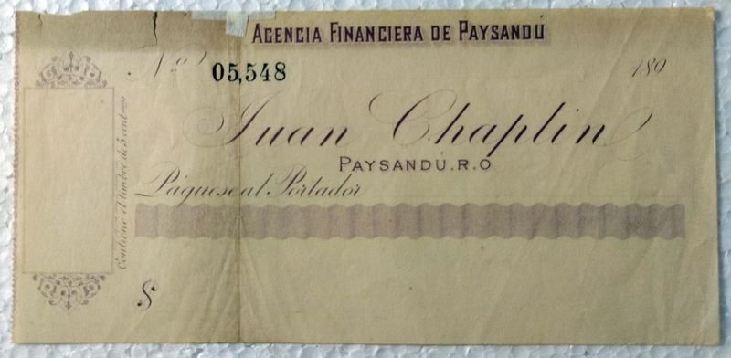 Cheque antiguo de la Agencia Financiera de Paysandú