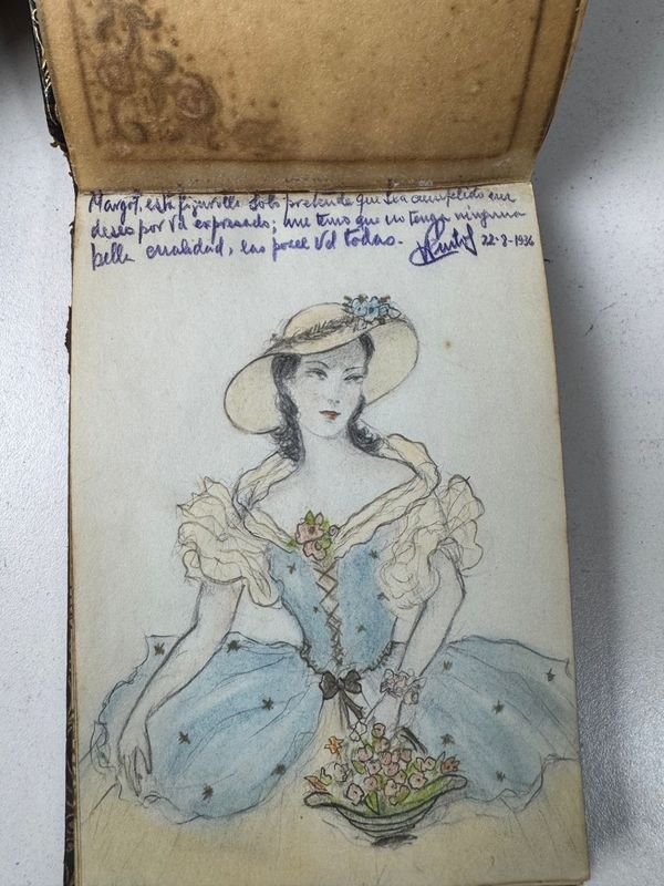 álbum personal y único encuadernación antigua fechada 1954 con ilustración a color - imagen 4