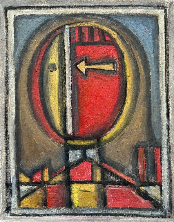 Oleo "Cara con flecha" de Walter Deliotti, 26 x 20 cm - imagen 1