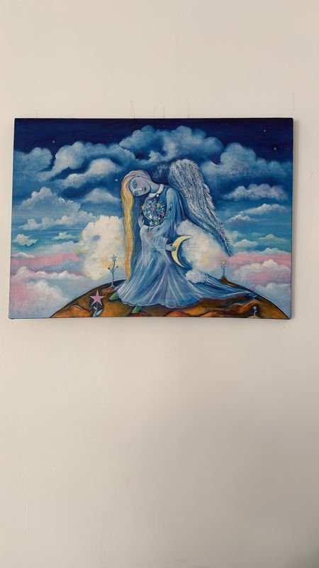 Reproducción de Ángel con Luna sobre Tela