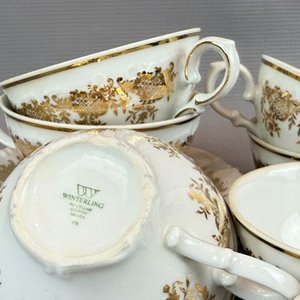 Juego de Tazas de Té de Porcelana Alemana Winterling Bavaria con Diseño Dorado - imagen 3