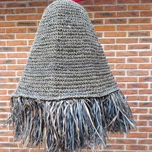 Pantalla de Lámpara Artesanal en Fibras Naturales con Flecos - Diámetro 50cm - imagen 2