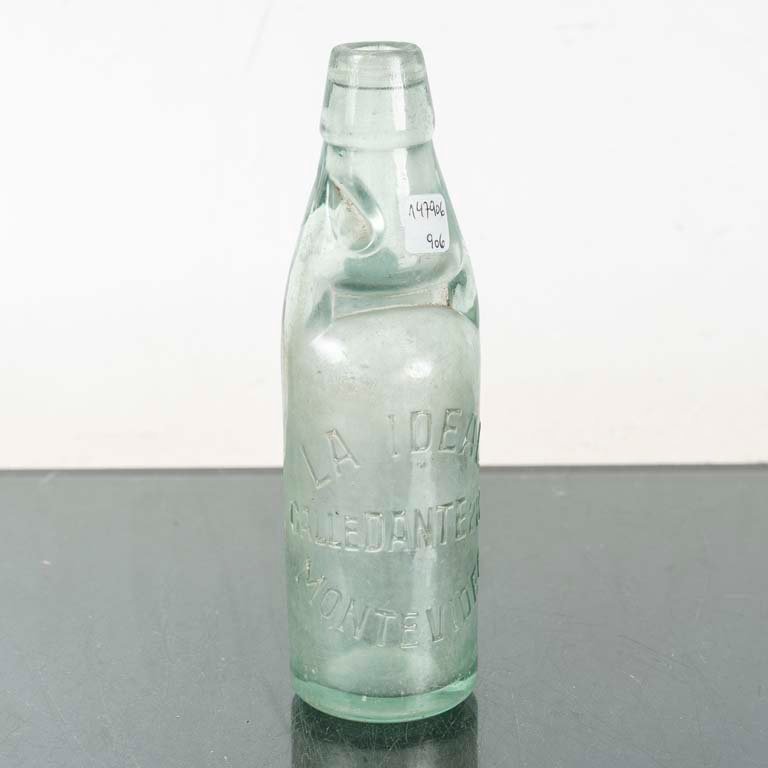 Botella Antigua de Vidrio "La Ideal" con Bolita - 7x23 cm