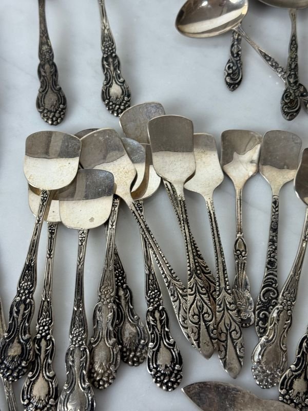 Lotes de cubiertos labrados de plata para postre - imagen 12